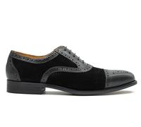 Mens Handmade Two Tone Real Leather & Suede Brogue Classic Lace Up Oxfords Shoes [HY57-K21-BLACK-41EU,7UK]