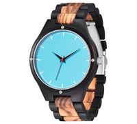 Men's Handmade Wooden Watches Mens Lightweight Analog Quartz Wood Mens Wrist Watch, blue, Modern