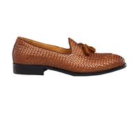 Men's Handmade Woven Leather Tassel Loafer Intricate Basket Weave Slip on Shoes [MA960-8-BROWN-44EU, 9.5UK]