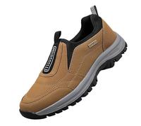 Mens Hands Free Slip in Loafers Walking on Leather Casual Comfortable Hiking Shoes All-Terrain Trekking for Men(Brow,12.5)