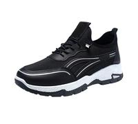 Mens Hands Free Slip in Walking Trainers Slip on Casual Comfortable Breathable Running Shoes Lace up Sports Trainers Sneakers Badminton Tennis Sneakers Athletic Shoe dad Gifts Footwear UK 7 Black