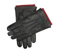 Men's Handsewn Three-Point Cashmere-Lined Leather Gloves with Colour Contrast Details - BLACK (Rust) / 9