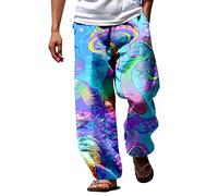 Men's Harem Trousers, Long, Jogging Bottoms, Baggy with Print, Casual Trousers, Cotton Colourful Linen Trousers, Long Black Cargo Loose Casual Trousers with Pockets, Y2K Track Trousers, Streetwear,