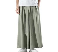 Men's Harem Trousers with Wide Leg Casual Linen Japanese Yoga Harem Trousers Hip Hop Jogging Bottoms Culottes Chinese Wide Trousers with Wide Hem Wushu Kimono Ethnic Trousers, Green, 3XL