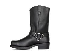 Mens Harness Leather Motorcycle Boots and Motocross Boots for Men Pull on Ankle Boots Square Toe Side Zip Western Boots,Black,10 UK