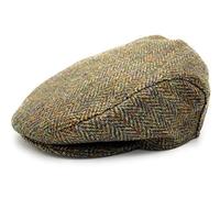 Mens Harris Tweed Flat Cap Comfort Fit Quilted Lining Made in Scotland S-XXL (UK, Alpha, L, Brown Herringbone)