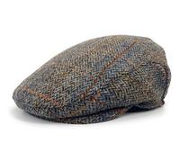 Mens Harris Tweed Flat Cap Comfort Fit Quilted Lining Made in Scotland S-XXL (UK, Alpha, L, Green Herringbone Rust Overcheck)