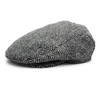 Mens Harris Tweed Flat Cap Comfort Fit Quilted Lining Made in Scotland S-XXL (UK, Alpha, L, Grey Herringbone)