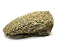 Mens Harris Tweed Flat Cap Comfort Fit Quilted Lining Made in Scotland S-XXL (UK, Alpha, S, Green Herringbone)