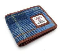 Mens Harris Tweed Trifold Wallet Purse (Blue Check)