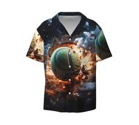 Men's Hawaiian Casual Shirts Short Sleeve - Breathable Comfort Lightning Fever Tennis Print Shirts, for Summer Beach, Black, XL