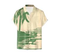 Men's Hawaiian Floral Shirts 3D Print Casual Button Down Beach Holiday Short Sleeve Shirt Printed Palmshadow Clothing Hippie Shirts for Men Blouse (Men's Hawaiian Floral Shirts Beige, XXL)