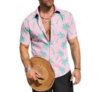 Men's Hawaiian Floral Shirts Casual Tropical Beach Short Sleeve Funky Aloha Shirt Summer Holiday Vacation Party (UK, Alpha, L, Regular, Regular, #4)