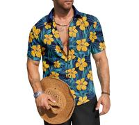 Men's Hawaiian Floral Shirts Casual Tropical Beach Short Sleeve Funky Aloha Shirt Summer Holiday Vacation Party (UK, Alpha, L, Regular, Regular, #13)