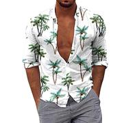 Men's Hawaiian Floral Shirts Cotton Linen Button Down Tropical Holiday Beach Shirts Mens Linen Shirt Henley Security Polo Shirts for Men 5XL Tank top Men Comedy (White, XL)