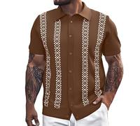 Men's Hawaiian Floral Shirts Regular Fit Short Sleeve Aloha Summer Shirt Beach Holiday Vacation Tee Shirts Rockabilly Bowling Shirts for Men Mens Vacation Tops Top (Summer Hawaiian Shirts Brown, 3XL)