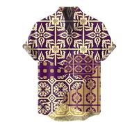 Men's Hawaiian Linen Shirt Chinese Style Floral Print Stand Collar Short Sleeve Top Beach Vacation Sunset Harajuku Clothing Casual Unisex Style Shirt