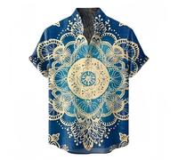 Men's Hawaiian Linen Shirt Ethnic Floral Print Stand Collar Short Sleeve Top Beach Vacation Sunset Harajuku Clothing Casual Unisex Style Shirt