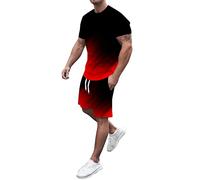 Men's Hawaiian Shirt and Short 2 Piece Vacation Outfits Sets Summer Casual Crew Neck Muscle Short Sleeve Tee Shirts and Classic Fit Sport Shorts Set Cotton Tracksuit Leisure Outfits Cabana Wear
