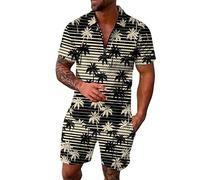Men's Hawaiian Shirt and Short Sets Linen Suits Set Beach Wear 2 Piece Short Set Outfits Track Suit Loungewear Set Sales Clearance Pink