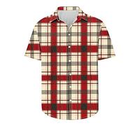 Mens Hawaiian Shirt Casual Mens Shirt Checked Mens Summer Holiday T Shirts Short Sleeve Beach Shirt Plus Size Mens Tops Lapel Neck Mens T Shirts Button Down Mens Pullover