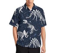 Men's Hawaiian Shirt,Dinosaur Skulls Summer Beach Short Sleeve Casual Button Down Shirt with Pocket