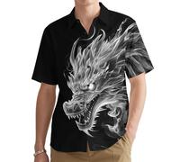 Men's Hawaiian Shirt Funny 3D Print, Short Sleeve Button Down, Tropical Beach Casual Summer Shirt, Dragon, XXL