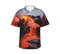 Mens Hawaiian Shirt Red Hot Lava from Kilauea Volcano Short Sleeve Button Down Tops Summer Beach Shirts Vacation Shirt, Black, Medium