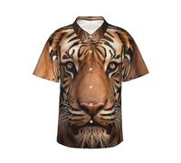 Men's Hawaiian Shirt Short Sleeve Button Down Shirts 3D Tiger Head Beach Shirt Lightweight Blouses M Black