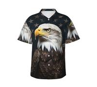 Men's Hawaiian Shirt Short Sleeve Button Down Shirts American Bald Eagle Beach Shirt Lightweight Blouses 3XL Black