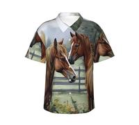 Men's Hawaiian Shirt Short Sleeve Button Down Shirts Animals Embroidery Paintings Horses Beach Shirt Lightweight Blouses 3XL Black