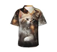 Men's Hawaiian Shirt Short Sleeve Button Down Shirts cat kiss Beach Shirt Lightweight Blouses 2XL Black