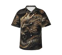 Men's Hawaiian Shirt Short Sleeve Button Down Shirts Chinese Dragon Style Beach Shirt Lightweight Blouses L Black