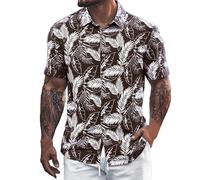Men's Hawaiian Shirt Short Sleeve Button Down Tropical Holiday Beach Shirts Summer Outfits for Men Loose Fit Hawaii Party A-Brown