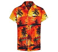 Mens Hawaiian Shirt Short Sleeve Casual Button Down Beach Party Summer Aloha Stag Hawaii Tee Holiday Palm Tree (UK, Alpha, M, Regular, Regular, Orange)