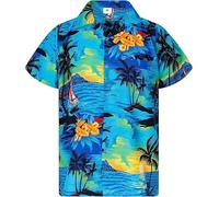 Mens Hawaiian Shirt Short Sleeve Casual Button Down Beach Party Summer Aloha Stag Hawaii Tee Holiday Palm Tree (UK, Alpha, XS, Regular, Regular, Light Blue)