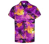 Mens Hawaiian Shirt Short Sleeve Casual Button Down Beach Party Summer Aloha Stag Hawaii Tee Holiday Palm Tree (UK, Alpha, XS, Regular, Regular, Purple)