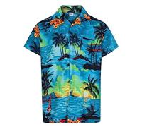 Mens Hawaiian Shirt Short Sleeve Casual Button Down Beach Party Summer Aloha Stag Hawaii Tee Holiday Palm Tree (UK, Alpha, L, Regular, Regular, Turquoise)