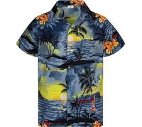 Mens Hawaiian Shirt Short Sleeve Casual Button Down Beach Party Summer Aloha Stag Hawaii Tee Holiday Palm Tree (UK, Alpha, M, Regular, Regular, Grey)