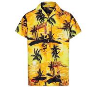 Mens Hawaiian Shirt Short Sleeve Casual Button Down Beach Party Summer Aloha Stag Hawaii Tee Holiday Palm Tree (UK, Alpha, S, Regular, Regular, Yellow)