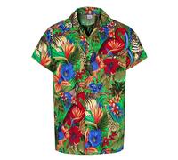 Mens Hawaiian Shirt Short Sleeve STAG Beach Holiday Jungle Animal Fancy Dress Hawaii (Small, Green)
