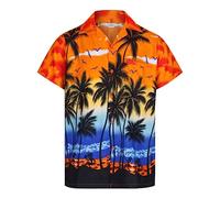 Mens Hawaiian Shirt Short Sleeve STAG Beach Holiday Palm Tree Fancy Dress Hawaii - (Large, Orange)