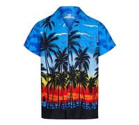 Mens Hawaiian Shirt Short Sleeve STAG Beach Holiday Palm Tree Fancy Dress Hawaii (XXL, Blue)