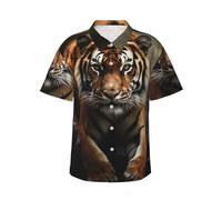 Mens Hawaiian Shirt Wild Animals Tiger Short Sleeve Button Down Tops Summer Beach Shirts Vacation Shirt, Black, Medium