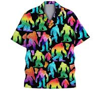 Men's Hawaiian Shirt with Colourful Bigfoot Silhouettes - Short Sleeve Casual Shirt for Festivals | Funny Shirt with Sasquatch Pattern, style_z01 multicolor, M
