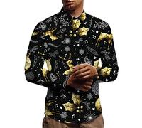 Men's Hawaiian Shirt - Xmas Santa Claus Reindeer 3D Funny Printed Button Down Lapel Shirt - Soft Comfortable Vacation Top