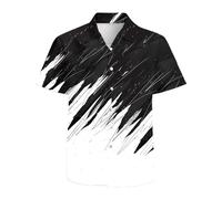 Mens Hawaiian Shirts 3D Graphic Button Down Short Sleeve Tropical Holiday Beach Aloha Shirt, Black White Graffiti, Medium