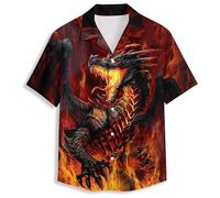 Mens Hawaiian Shirts 3D Graphic Button Down Short Sleeve Tropical Holiday Beach Aloha Shirt, Dragon, 3XL