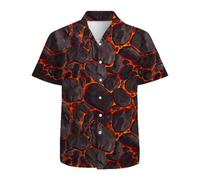 Mens Hawaiian Shirts 3D Graphic Button Down Short Sleeve Tropical Holiday Beach Aloha Shirt, Fire Magma, 3XL