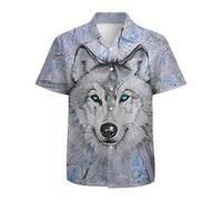 Mens Hawaiian Shirts 3D Graphic Button Down Short Sleeve Tropical Holiday Beach Aloha Shirt, Floral Wolf, 3XL